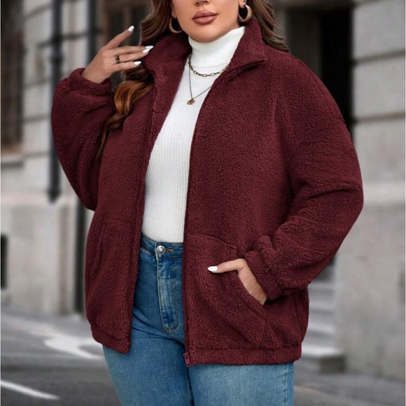 Plus size cost zip up teddy jacket - Picture 15 of 16